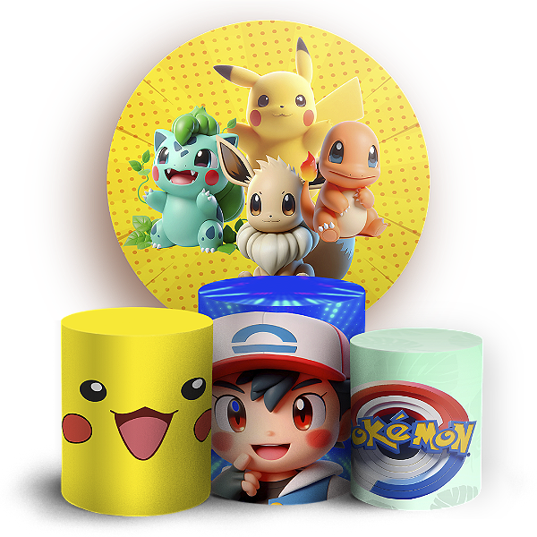 Capas Painel Redondo e Trio Cilindro Sublimado - Pokemon