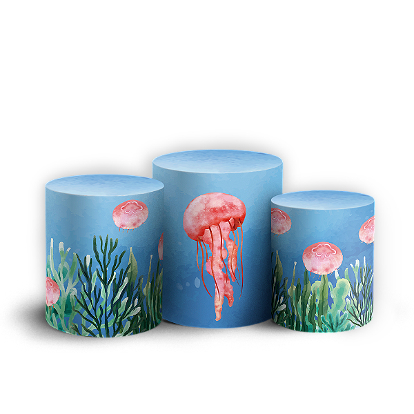 Capas Trio Cilindro Sublimado Vest Facil - Fundo Do Mar