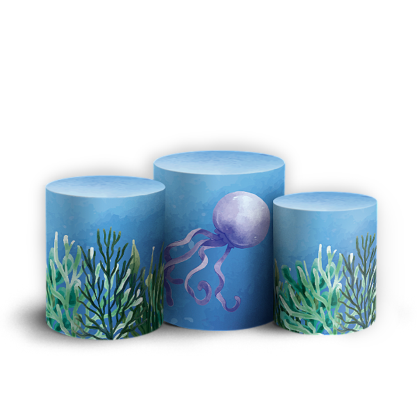 Capas Trio Cilindro Sublimado Vest Facil - Fundo Do Mar
