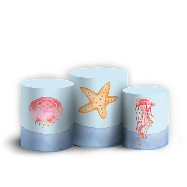 Capas Trio Cilindro Sublimado Vest Facil - Fundo Do Mar