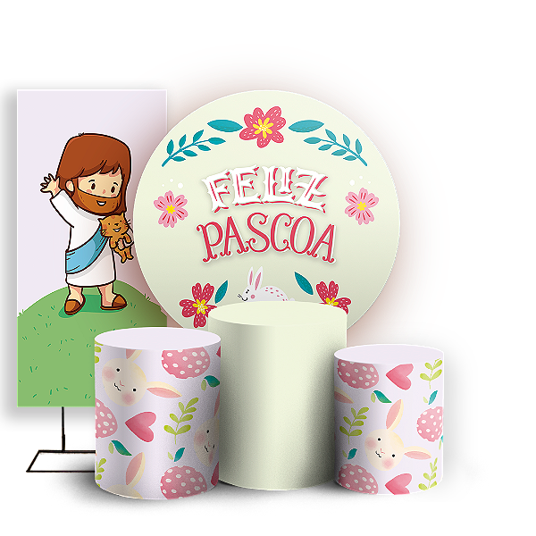 Capas Painel Redondo Trio Cilindro e Faixa Lateral Sublimado - Pascoa