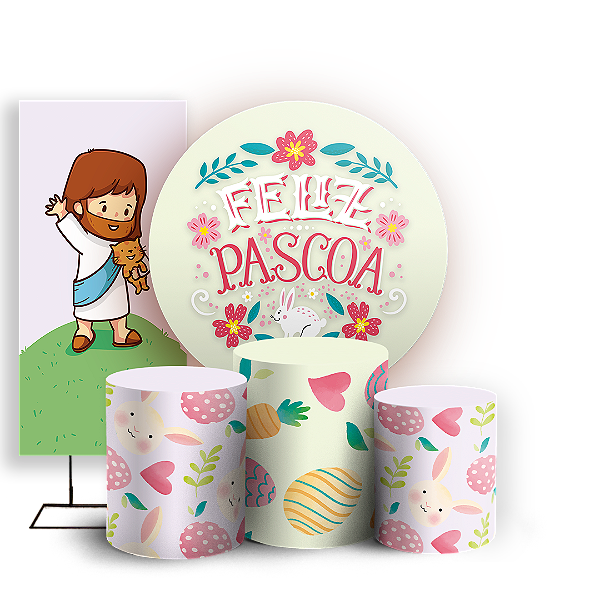 Capas Painel Redondo Trio Cilindro e Faixa Lateral Sublimado - Pascoa
