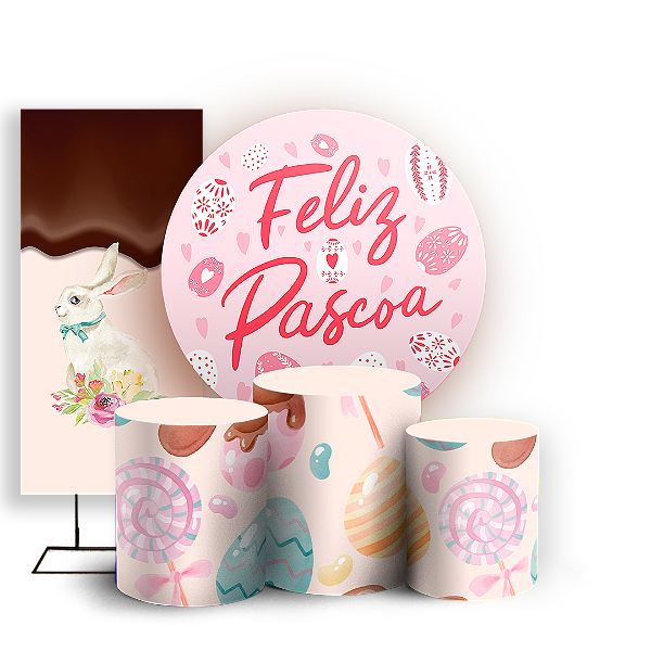 Capas Painel Redondo Trio Cilindro e Faixa Lateral Sublimado - Pascoa