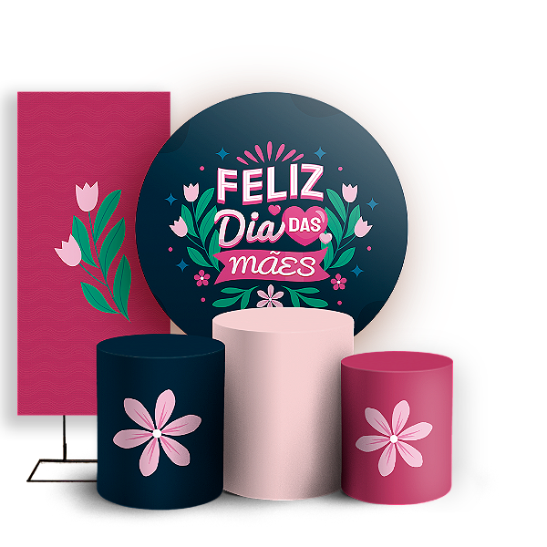 Capas Painel Redondo Trio Cilindro e Faixa Lateral Sublimado - Dia Das Mães