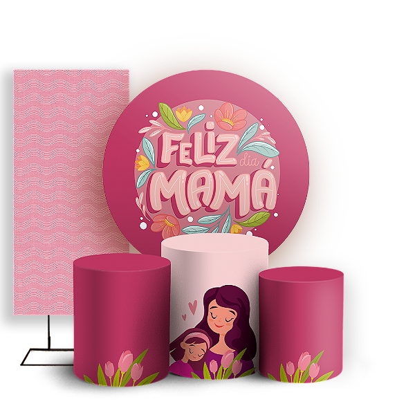 Capas Painel Redondo Trio Cilindro e Faixa Lateral Sublimado - Dia Das Mães