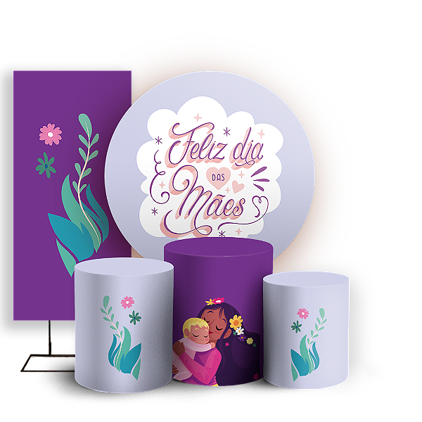 Capas Painel Redondo Trio Cilindro e Faixa Lateral Sublimado - Dia Das Mães