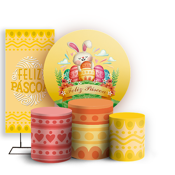 Capas Painel Redondo Trio Cilindro e Faixa Lateral Sublimado - Páscoa