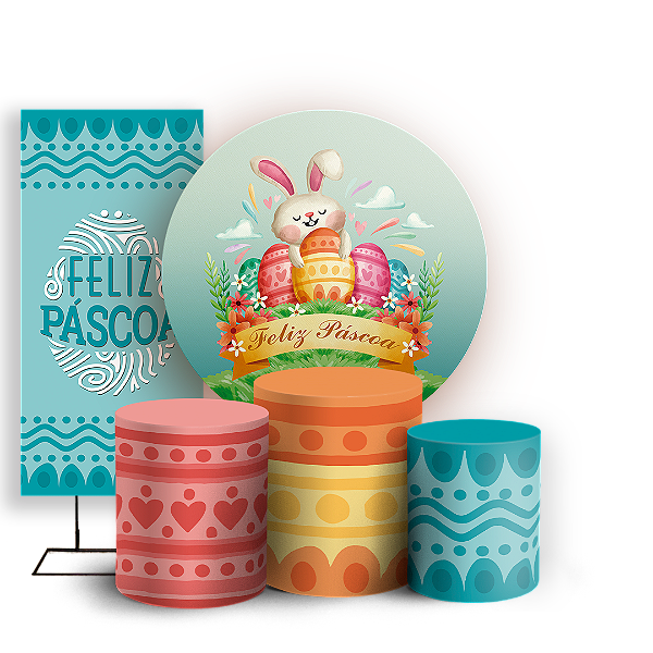 Capas Painel Redondo Trio Cilindro e Faixa Lateral Sublimado - Páscoa