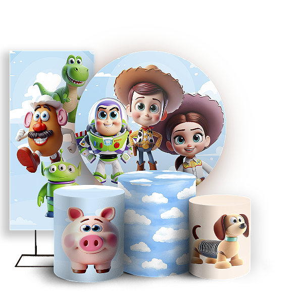 Capas Painel Redondo Trio Cilindro e Faixa Lateral Sublimado - Toy Story