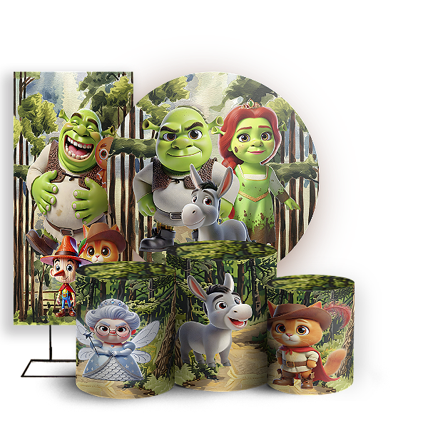Capas Painel Redondo Trio Cilindro e Faixa Lateral Sublimado - Shrek