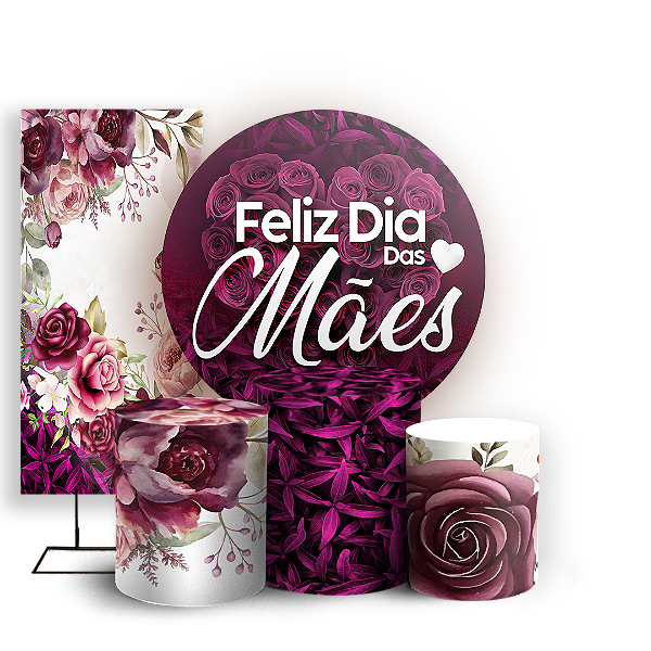 Capas Painel Redondo Trio Cilindro e Faixa Lateral Sublimado - Dia Das Mães