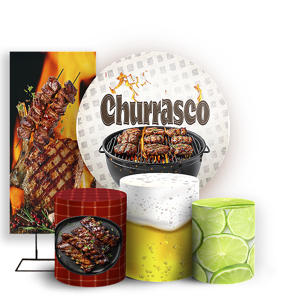 Capas Painel Redondo Trio Cilindro e Faixa Lateral Sublimado - Churrasco