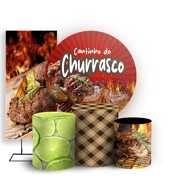 Capas Painel Redondo Trio Cilindro e Faixa Lateral Sublimado - Churrasco