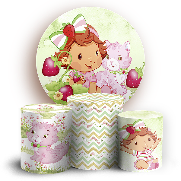 Capas Painel Redondo e Trio Cilindro Sublimado - Moranguinho Baby