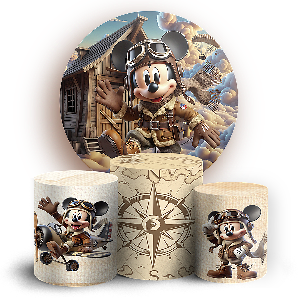 Capas Painel Redondo e Trio Cilindro Sublimado - Mickey Aviador