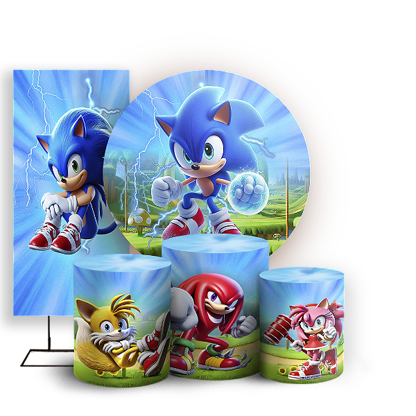 Capas Painel Redondo Trio Cilindro e Faixa Lateral Sublimado - Sonic
