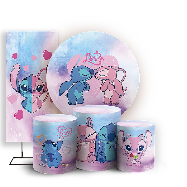KIT Redondo Trio e Faixa - Lilo Stitch Angel - Sublimado 3D