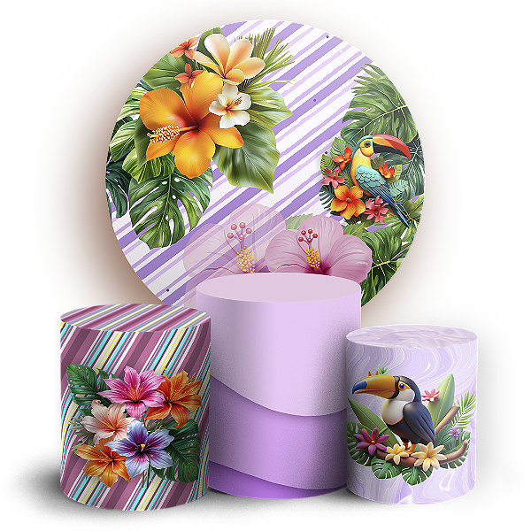 Capas Painel Redondo e Trio Cilindro Sublimado - Tropical Floral