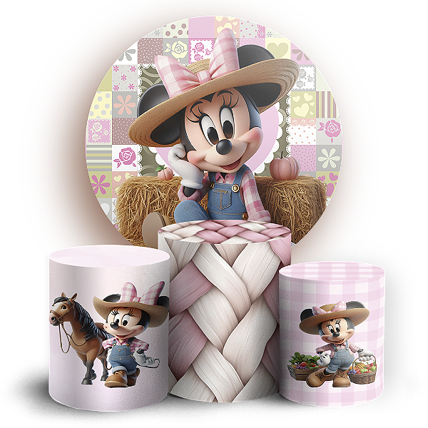 Capas Painel Redondo e Trio Cilindro Sublimado - Minnie Fazendinh