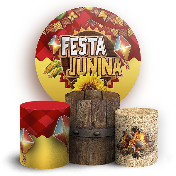 Capas Painel Redondo e Trio Cilindro Sublimado - Festa Junina