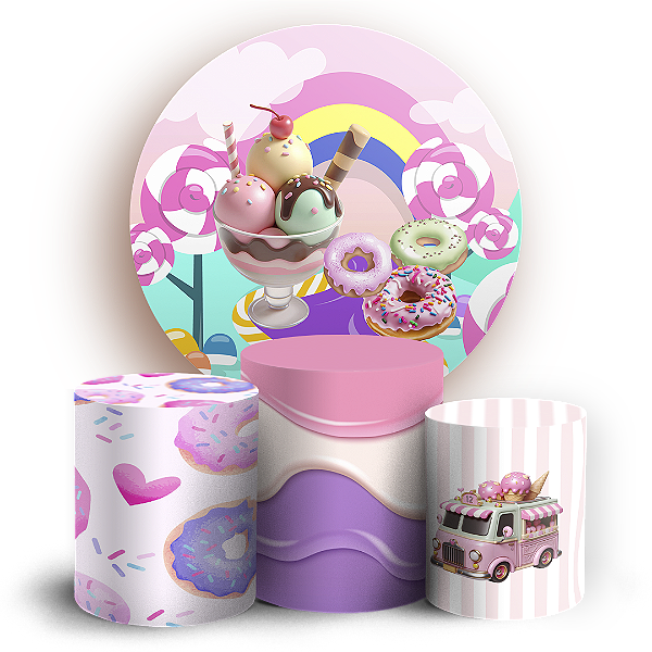 Capas Painel Redondo e Trio Cilindro Sublimado - Confeitaria