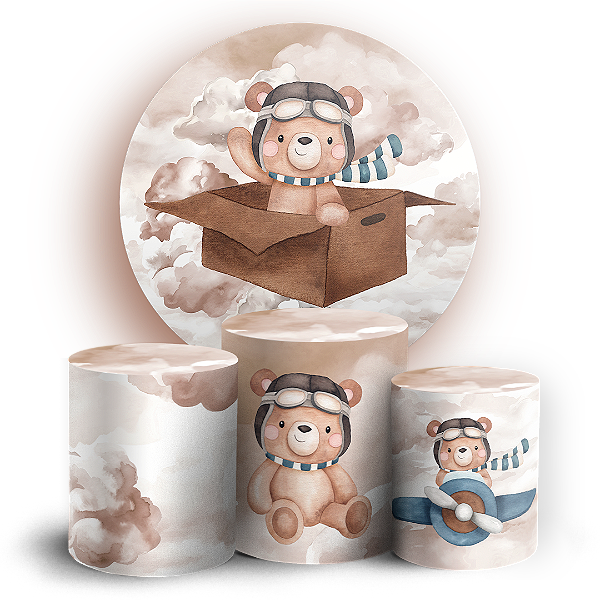 Capas Painel Redondo e Trio Cilindro Sublimado - Ursinho Aviador