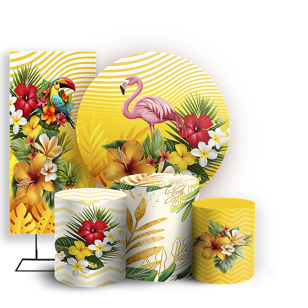 Capas Painel Redondo Trio Cilindro e Faixa Lateral Sublimado - Tropical Floral