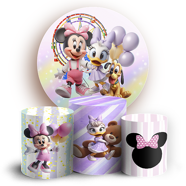 Capas Painel Redondo e Trio Cilindro Sublimado - Turma Do Mickey E Minnie