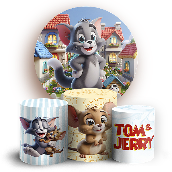 Capas Painel Redondo e Trio Cilindro Sublimado - Tom E Jerry