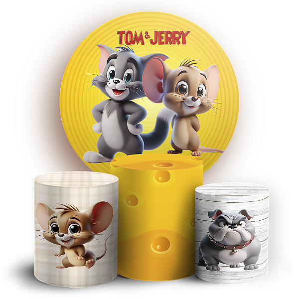 Capas Painel Redondo e Trio Cilindro Sublimado - Tom E Jerry