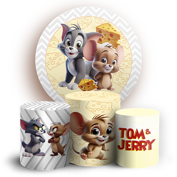 Capas Painel Redondo e Trio Cilindro Sublimado - Tom E Jerry