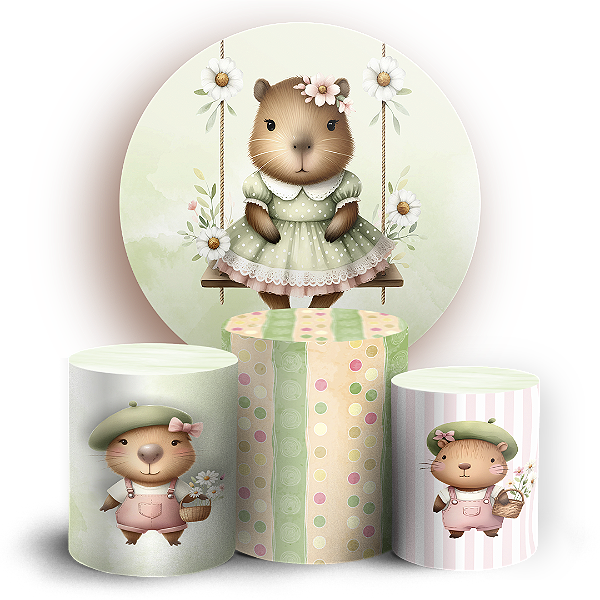 Capas Painel Redondo e Trio Cilindro Sublimado - Capivara