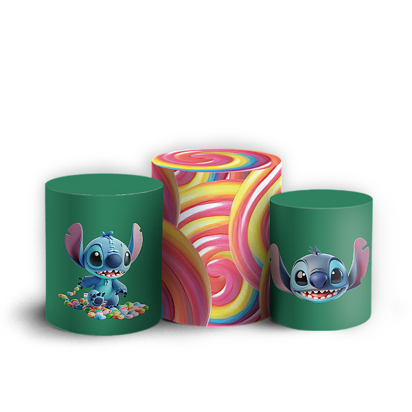 Capas Trio Cilindro Sublimado Vest Facil - Stitch Confeiteiro