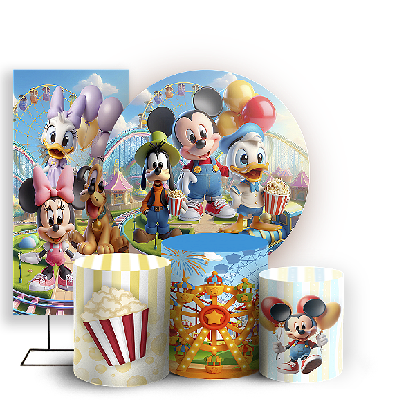 KIT Redondo Trio e Faixa - Turma Do Mickey E Minnie - Sublimado 3D