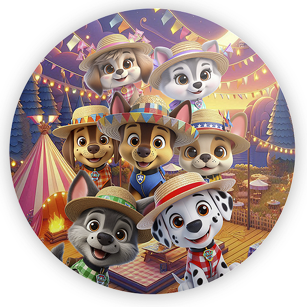 Painel Redondo - Patrulha Canina Festa Junina - Sublimado 3D