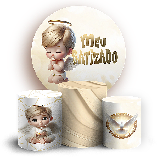 KIT Redondo e Trio - Anjos Batismo - Sublimado 3D