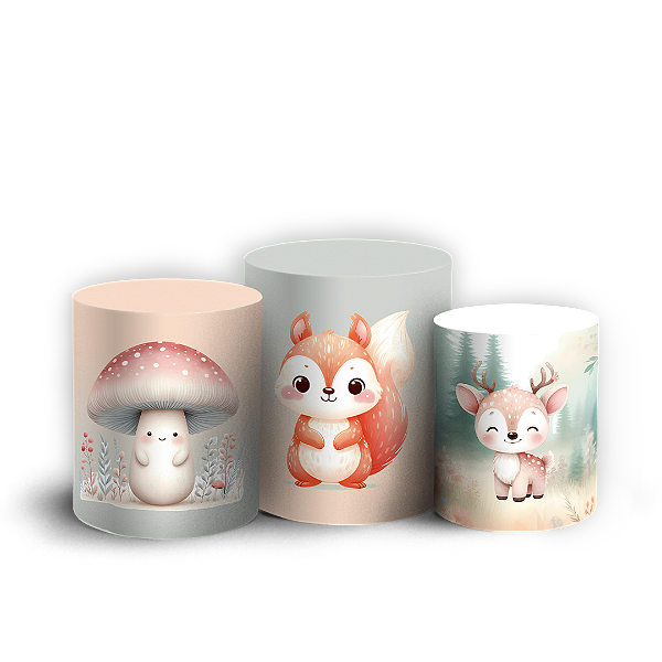 Capas Trio Cilindro Sublimado Vest Facil - Animais Bosque Encantado