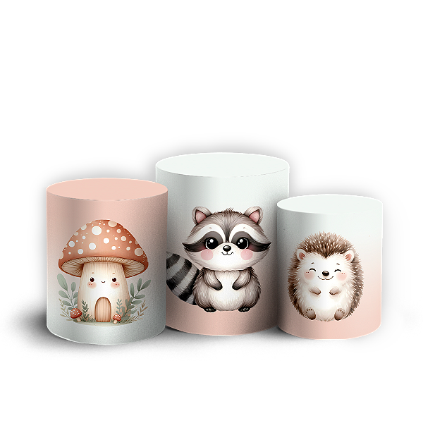 Capas Trio Cilindro Sublimado Vest Facil - Animais Bosque Encantado