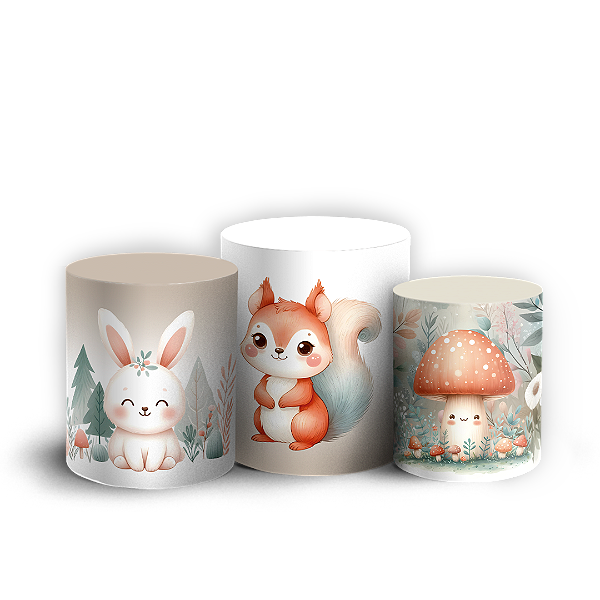 Capas Trio Cilindro Sublimado Vest Facil - Animais Bosque Encantado
