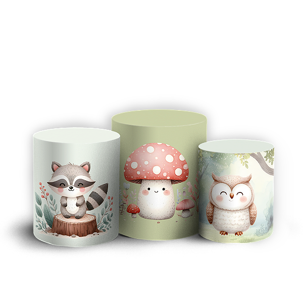 Capas Trio Cilindro Sublimado Vest Facil - Animais Bosque Encantado