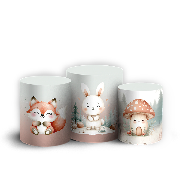 Capas Trio Cilindro Sublimado Vest Facil - Animais Bosque Encantado