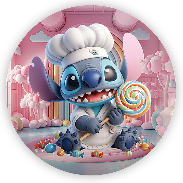 Painel Redondo - Stitch Confeitaria - Sublimado 3D