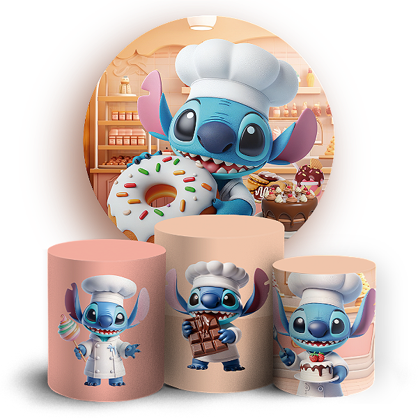 KIT Redondo e Trio - Stitch Confeitaria - Sublimado 3D