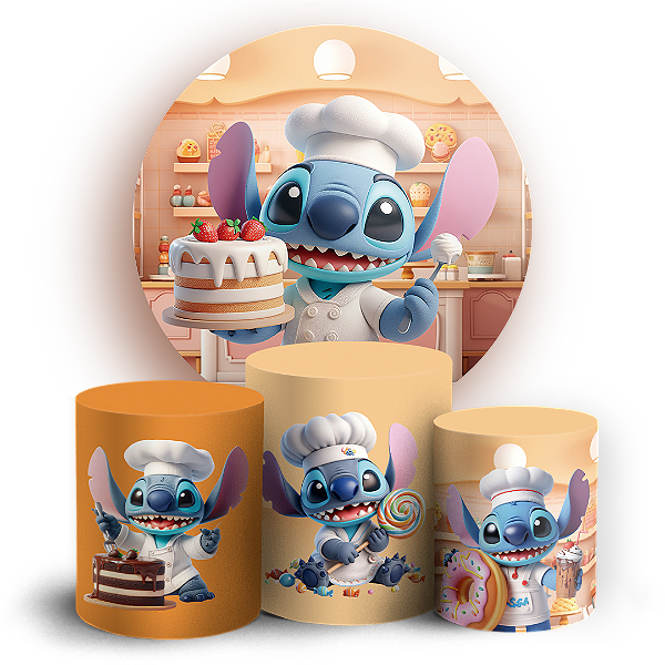 KIT Redondo e Trio - Stitch Confeitaria - Sublimado 3D