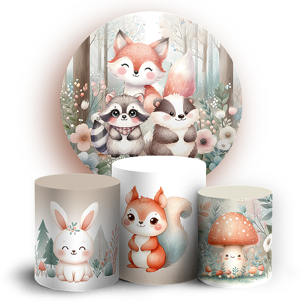 KIT Redondo e Trio - Animais Bosque Encantado - Sublimado 3D
