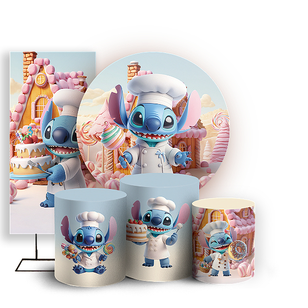 KIT Redondo Trio e Faixa - Stitch Confeitaria  - Sublimado 3D