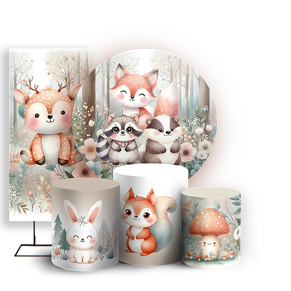 KIT Redondo Trio e Faixa - Animais Bosque Encantado  - Sublimado 3D