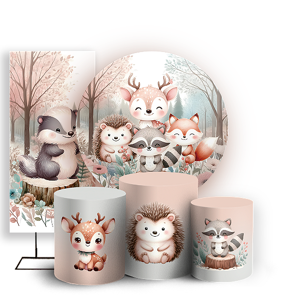 KIT Redondo Trio e Faixa - Animais Bosque Encantado  - Sublimado 3D