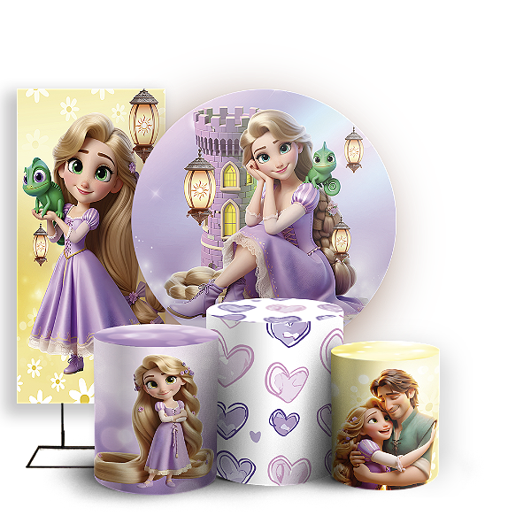 KIT Redondo Trio e Faixa - Rapunzel - Sublimado 3D