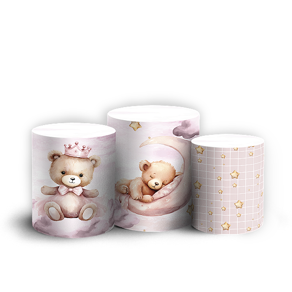 Trio Cilindro - Ursinho Rosa - Sublimado 3D